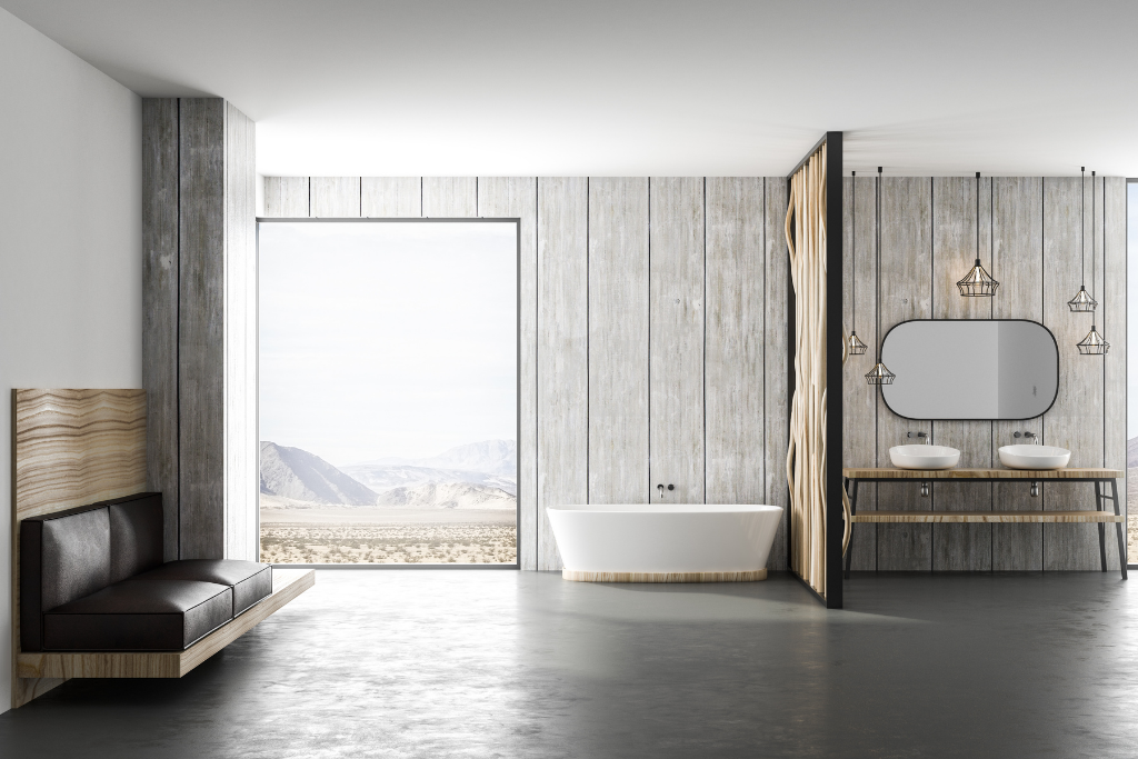 Rustic bathroom vanity set with two basins and a table vanity.