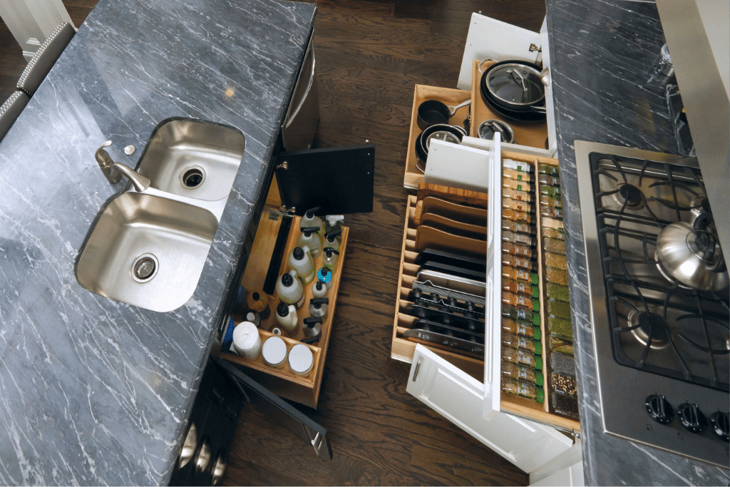 Pull-out storage racks for kitchen cabinet storage ideas