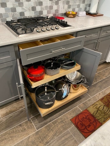 Pots and Pans Inside the Glide-Out Shelves