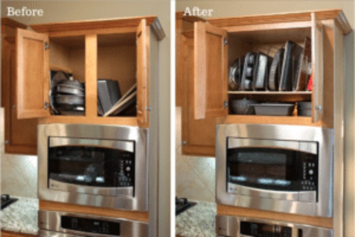 Want organized kitchen cabinets? Shelf Genie can help you clear the clutter  and mess