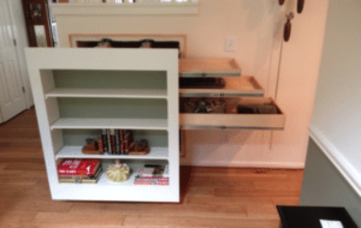 secret bookshelf, hidden storage, bookshelf, hidden shelves