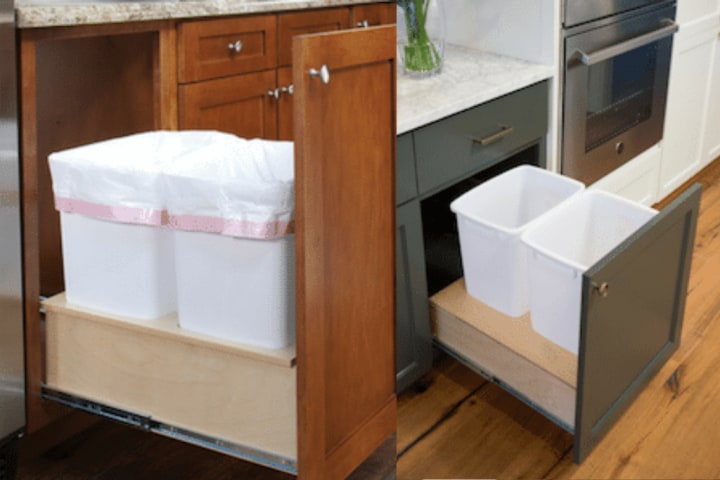 Pull out trash and recycling drawers