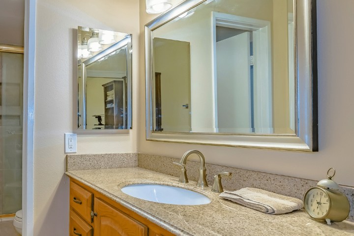 Cabinets in a bathroom offer great space-saving options