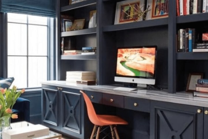 desk with built-in-bookshelf