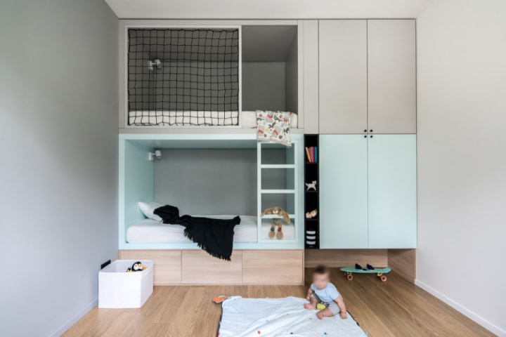 Bunk beds and cabinets as part of kids closet ideas