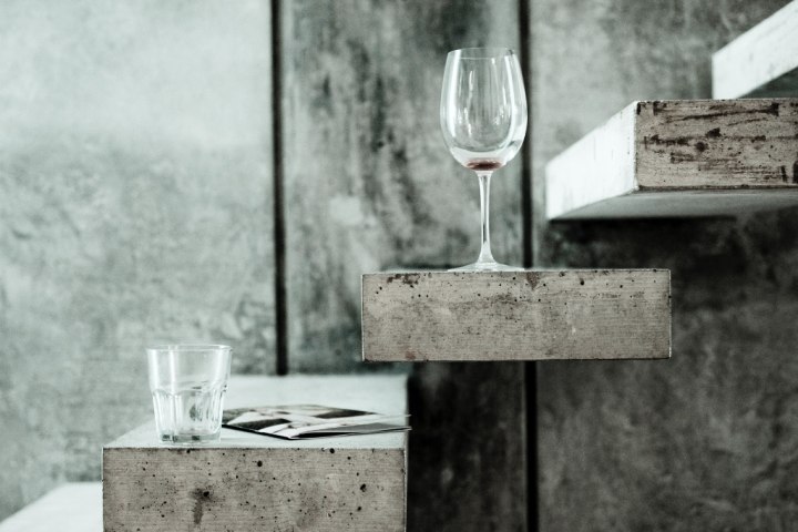 Wood floating corner shelves.
