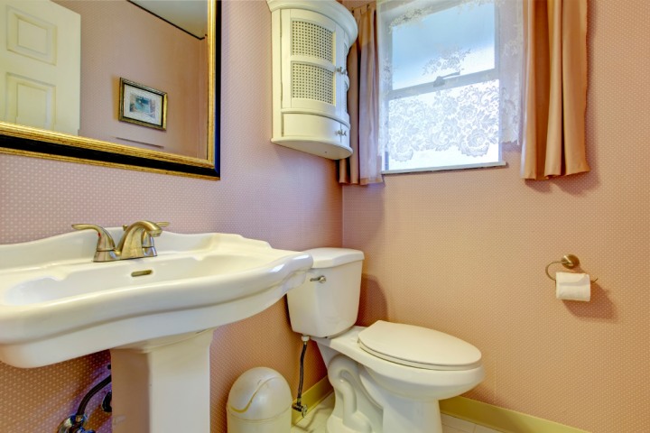 peach bathroom with polka dots powder room ideas