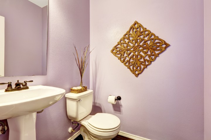 Purple and gold-colored powder room