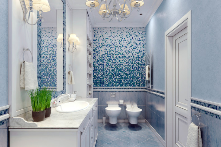 guest half bath with blue tile