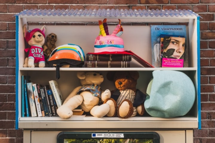 Kids bookshelf with toys