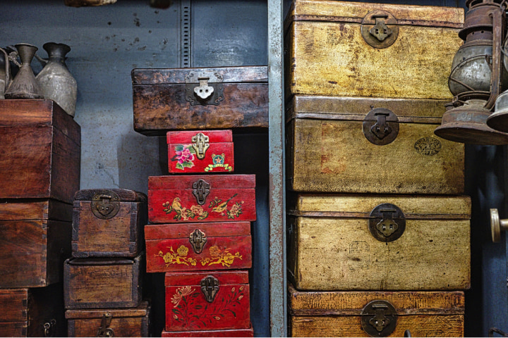 Stacked vintage trunks. 