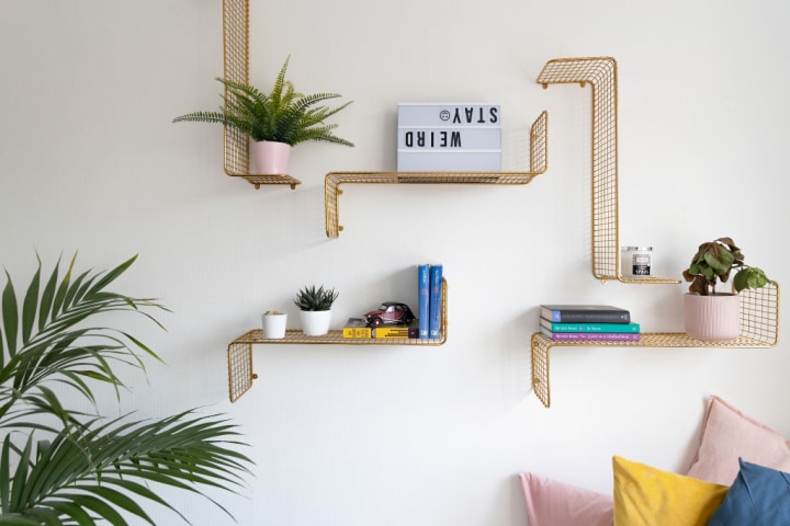 Geometric metal floating shelves