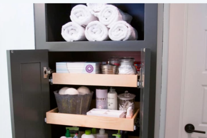 Custom vertical cabinet with towels