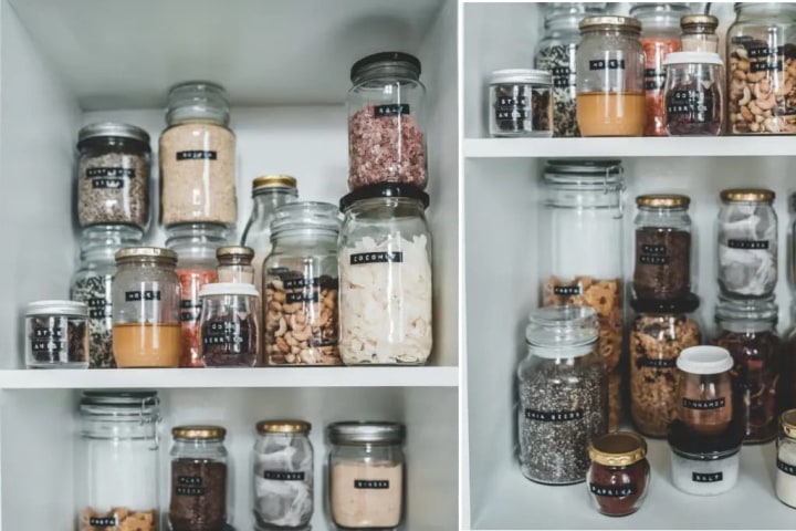 Seasoning jars with name labels 