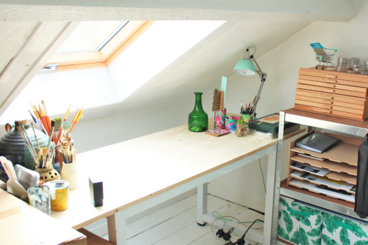 office nook, attic office, attic storage