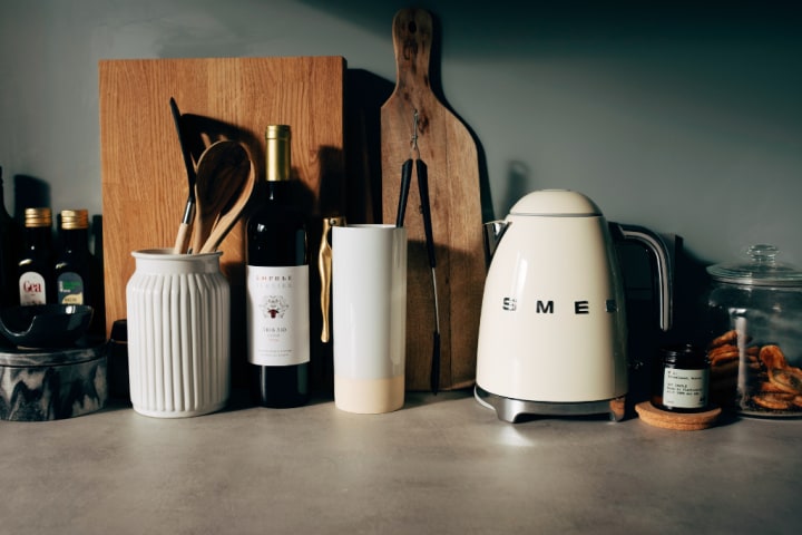 Kitchen countertop with cooking essentials and tools