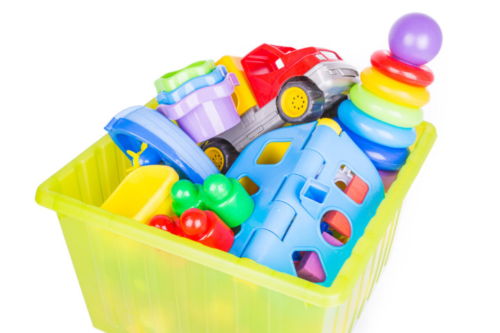 Plastic tubs are great for toy storage and come in a variety of options. If they don’t have lids, make sure they fit nicely on shelves. 