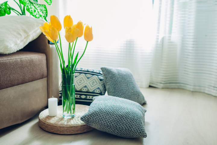 Floor pillows add texture and color and they’re easy to store when not in use!