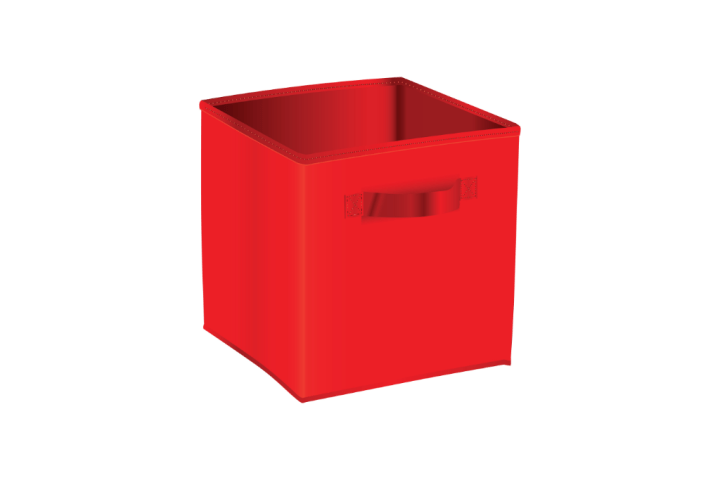  A red fabric storage bin