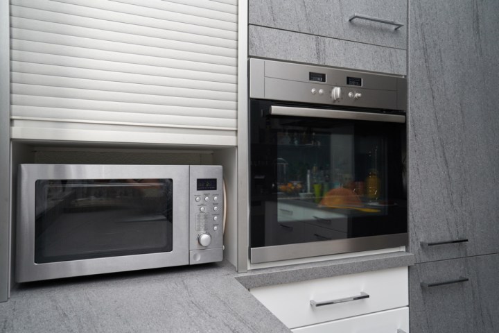 Garage cabinet doors, stainless steel microwave