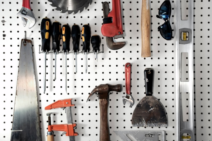 Peg board with tools