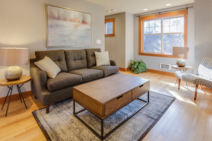 Living room with coffee table storage