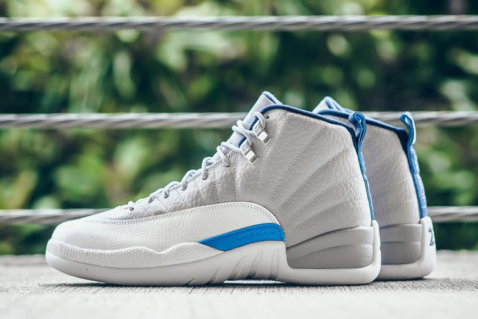 grey and blue jordan 12