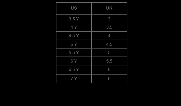 girl grade school size conversion