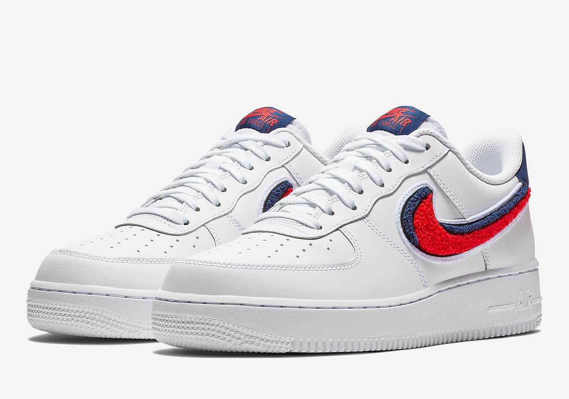 air force 1 with blue and red swoosh