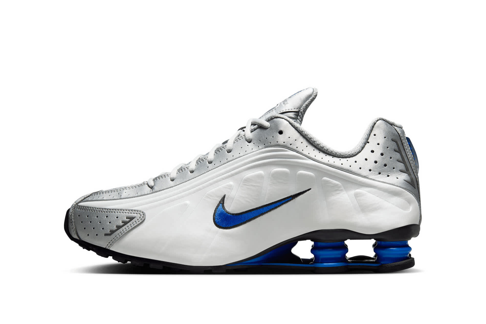 HOT Navy Blue Nike Shox R4 Silver Black Nike Shox R4 'Metallic