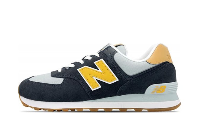 new balance 574 navy and yellow