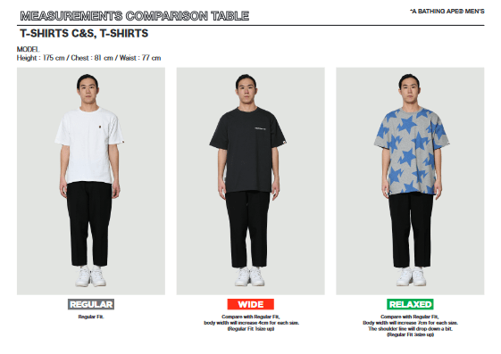 Bape t shirt measurements outlet