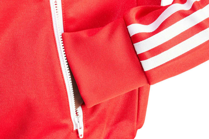 Red and white adidas track jacket women's sale