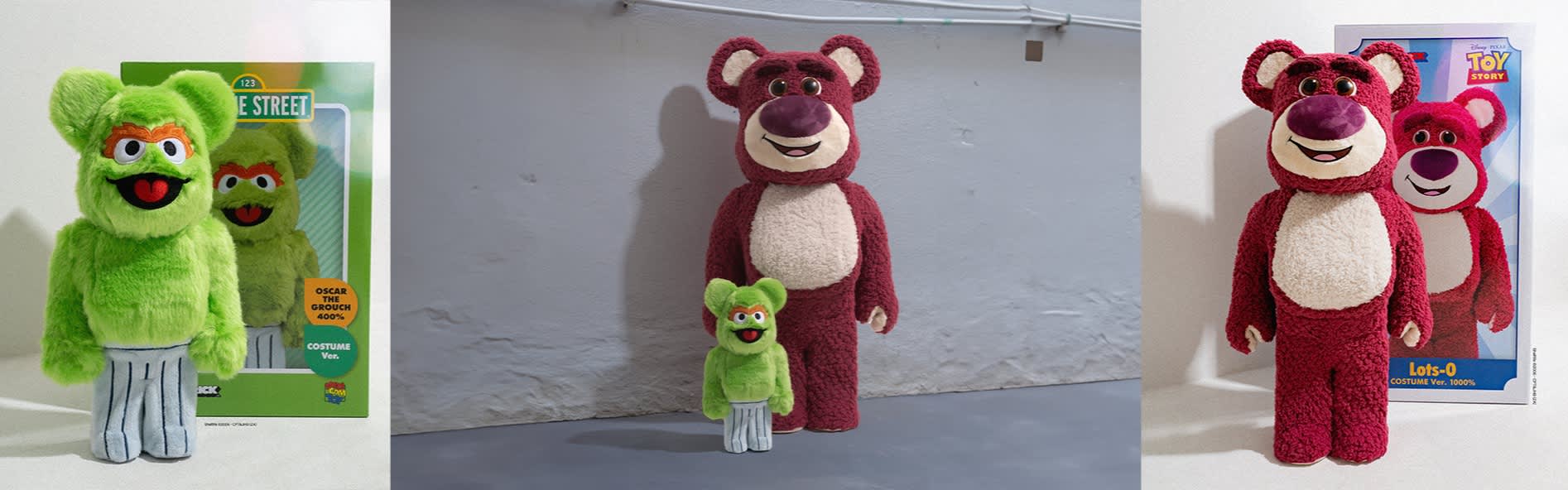 Medicom Toy Bear Brick - Lots-O Costume 1000% & Oscar the Grouch 
