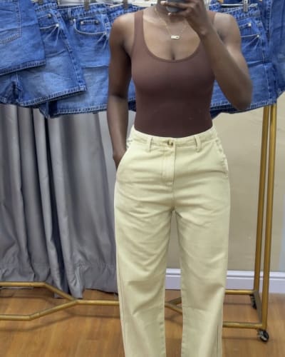 Light Beige Relaxed Wide Leg Jeans