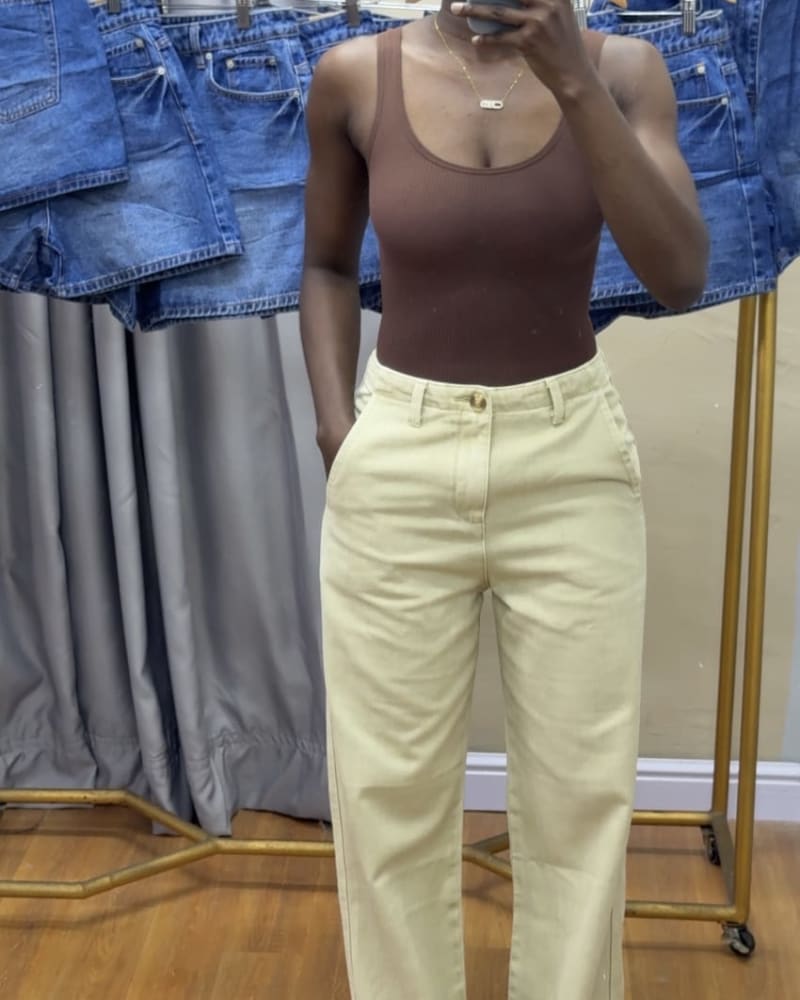 Light Beige Relaxed Wide Leg Jeans