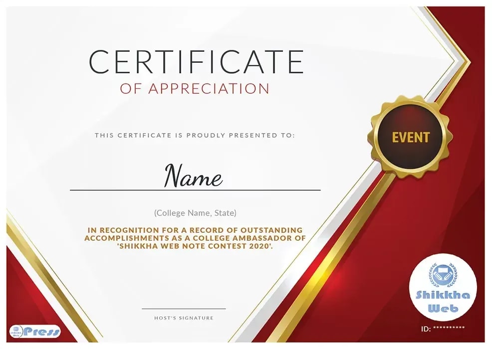 A sample Shikkha Web certificate
