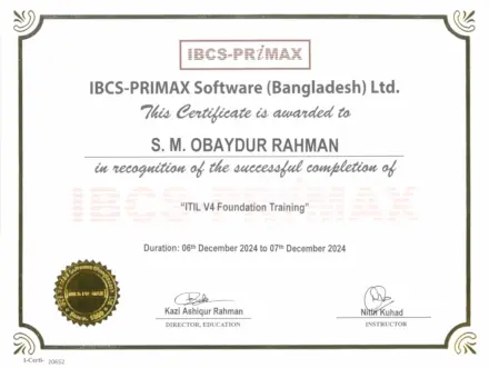 Shimanto Rehman - ITIL V4 Foundation Training