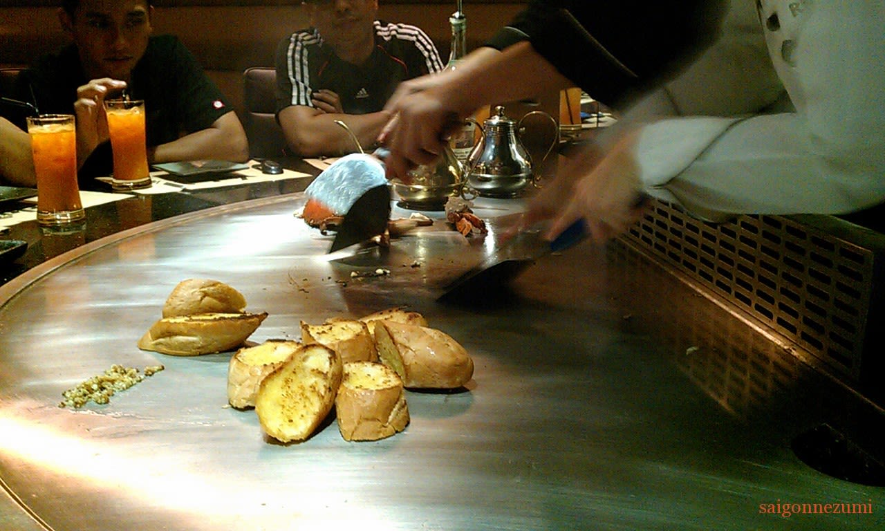 Preparing the bread for our first dish