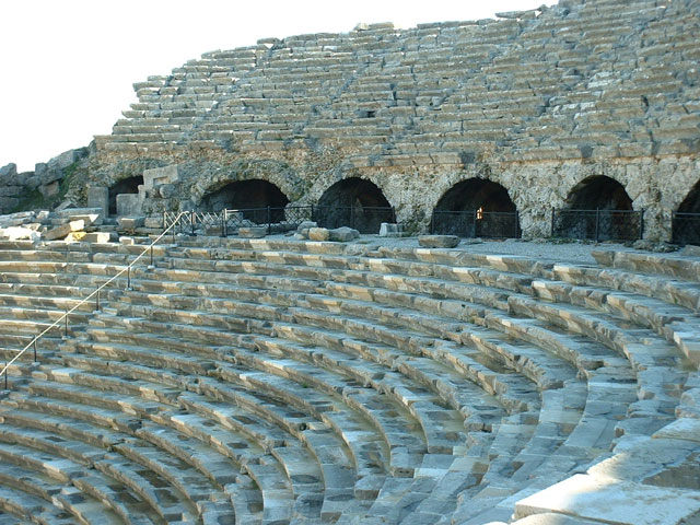 Greek Amphitheater Ruins in Side, Turkey.