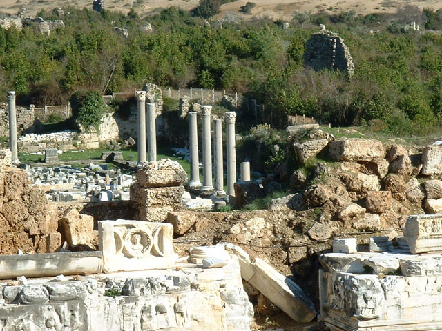 Greek Amphitheater Ruins in Side, Turkey.