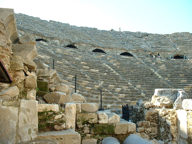 Greek Amphitheater Ruins in Side, Turkey.