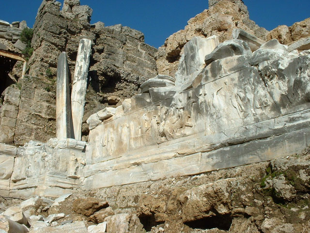 Greek Amphitheater Ruins in Side, Turkey.