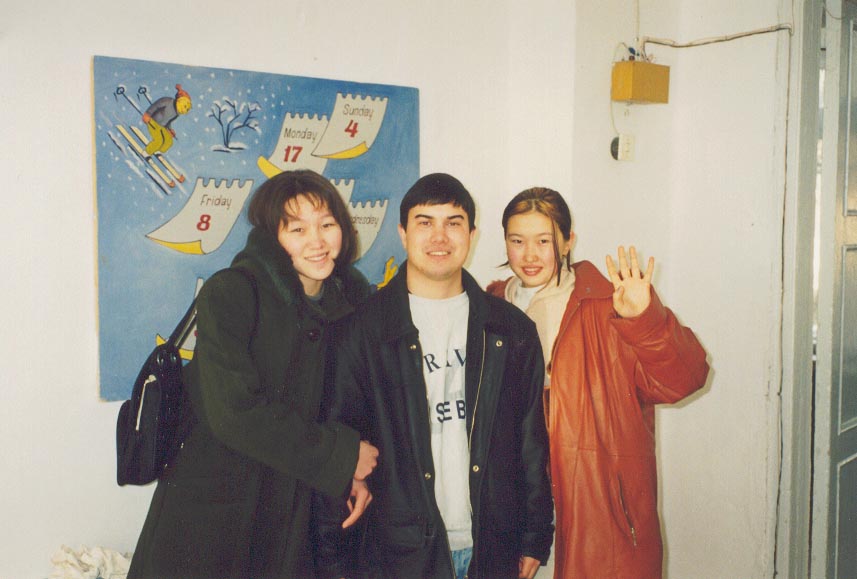 Meeting my former students at the Karatau Lyceum in October, 1999.