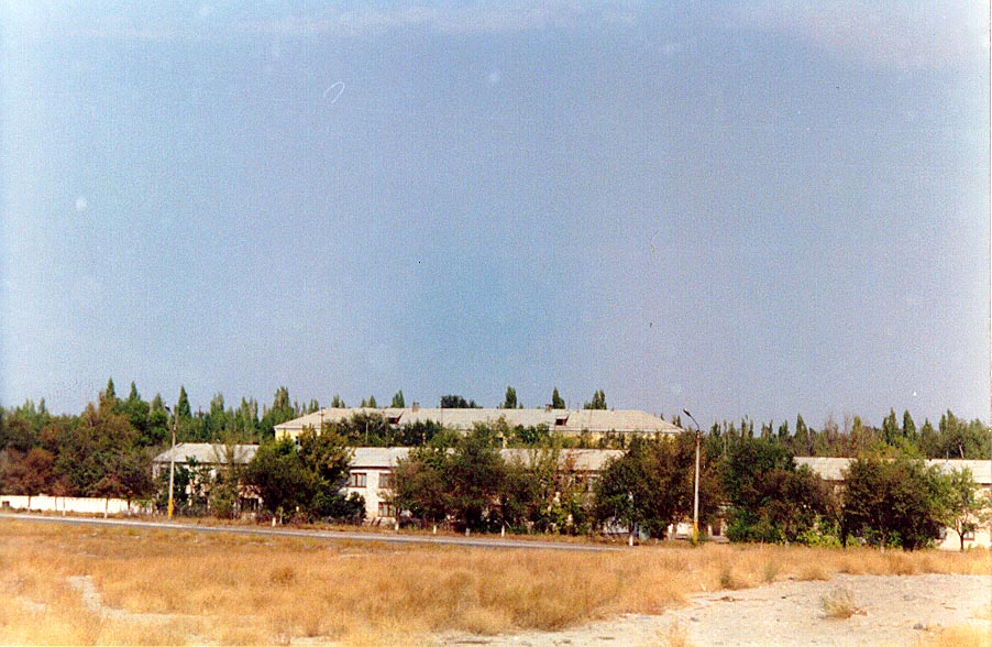 View of the Karatau Lyceum in Autumn, 1997, before the apartments were demolished