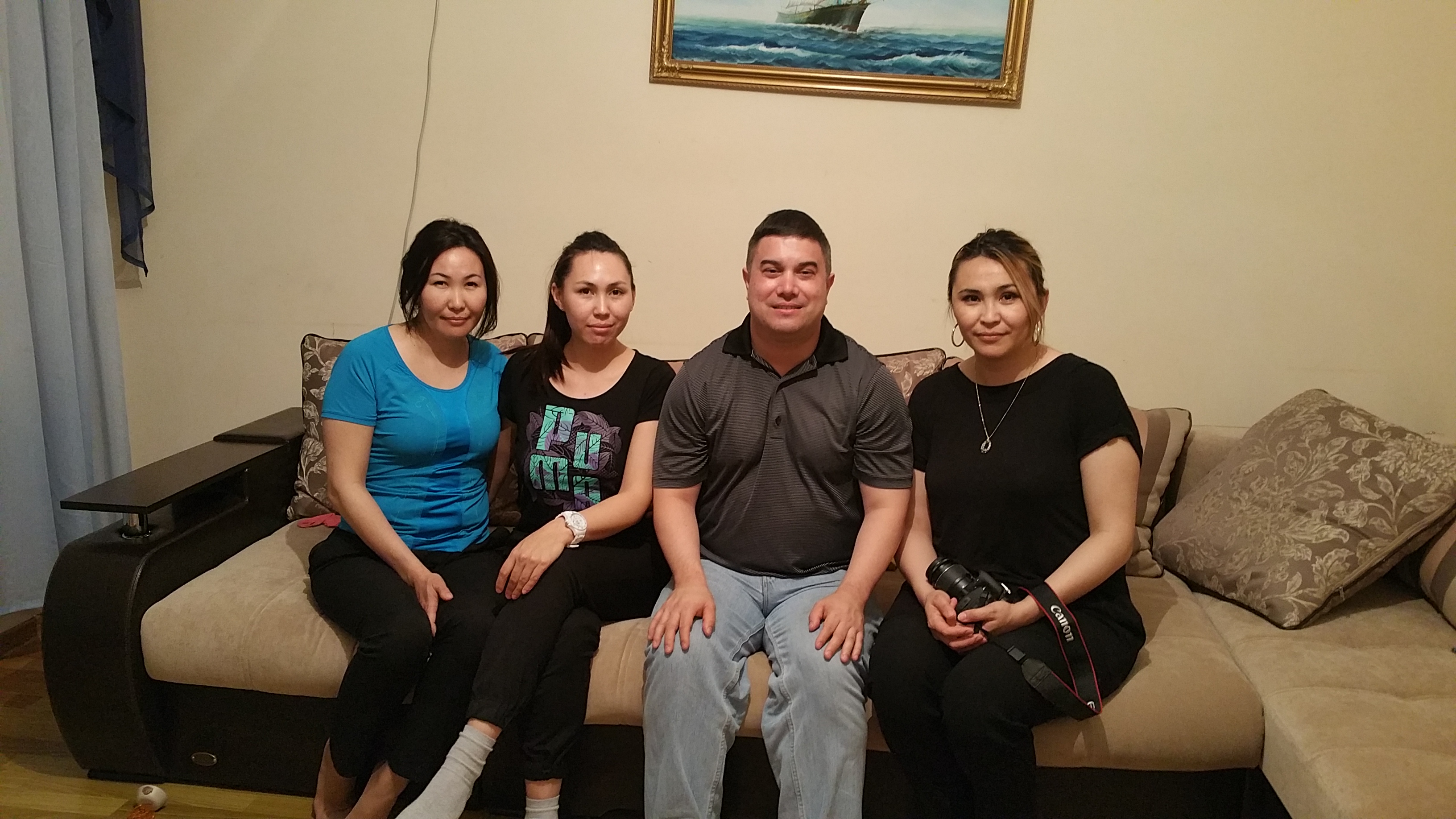 With three of my Kazakh host sisters in Aktau, Kazakhstan