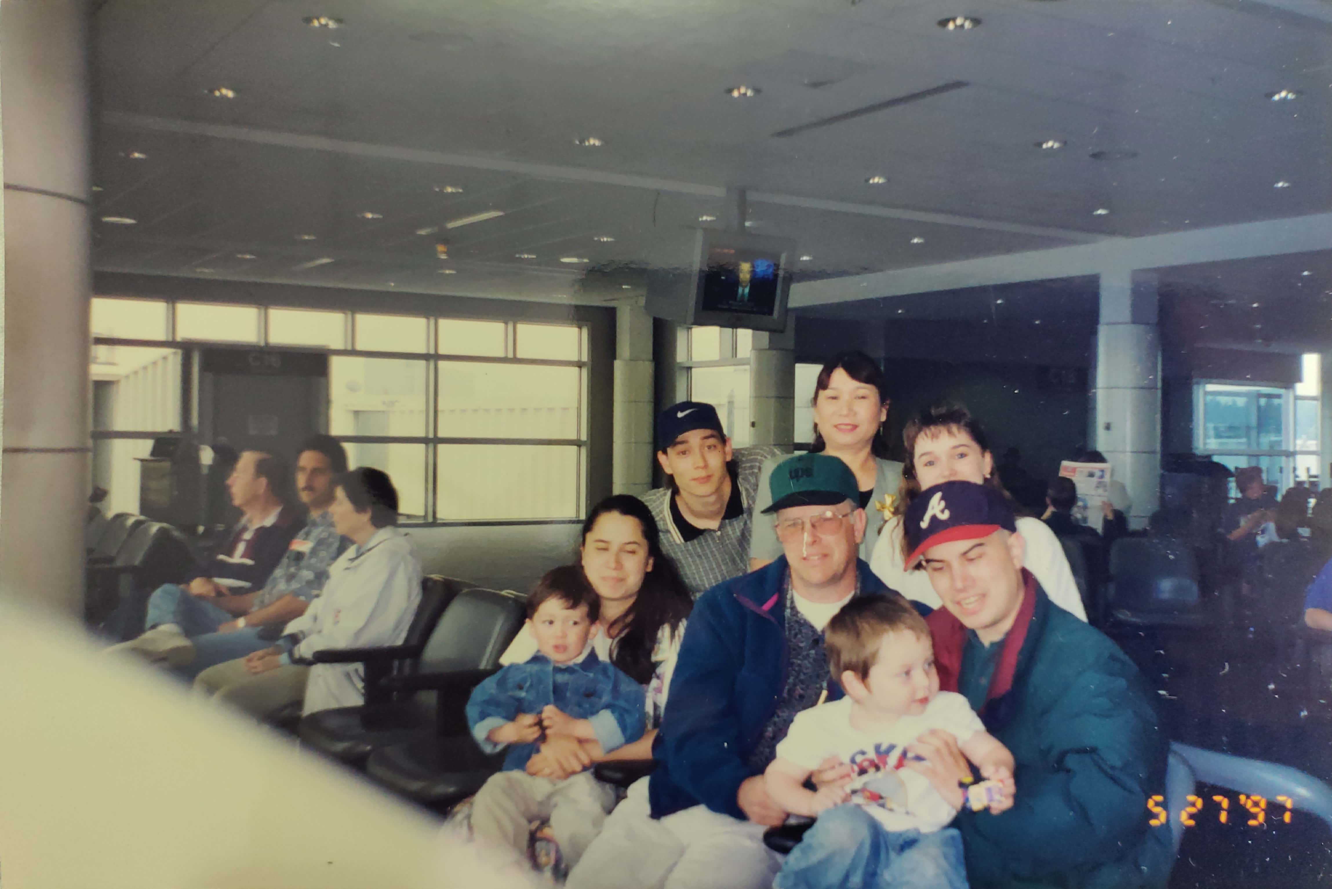 Seattle Tacoma International Airport in May, 1997, with my parents and siblings.