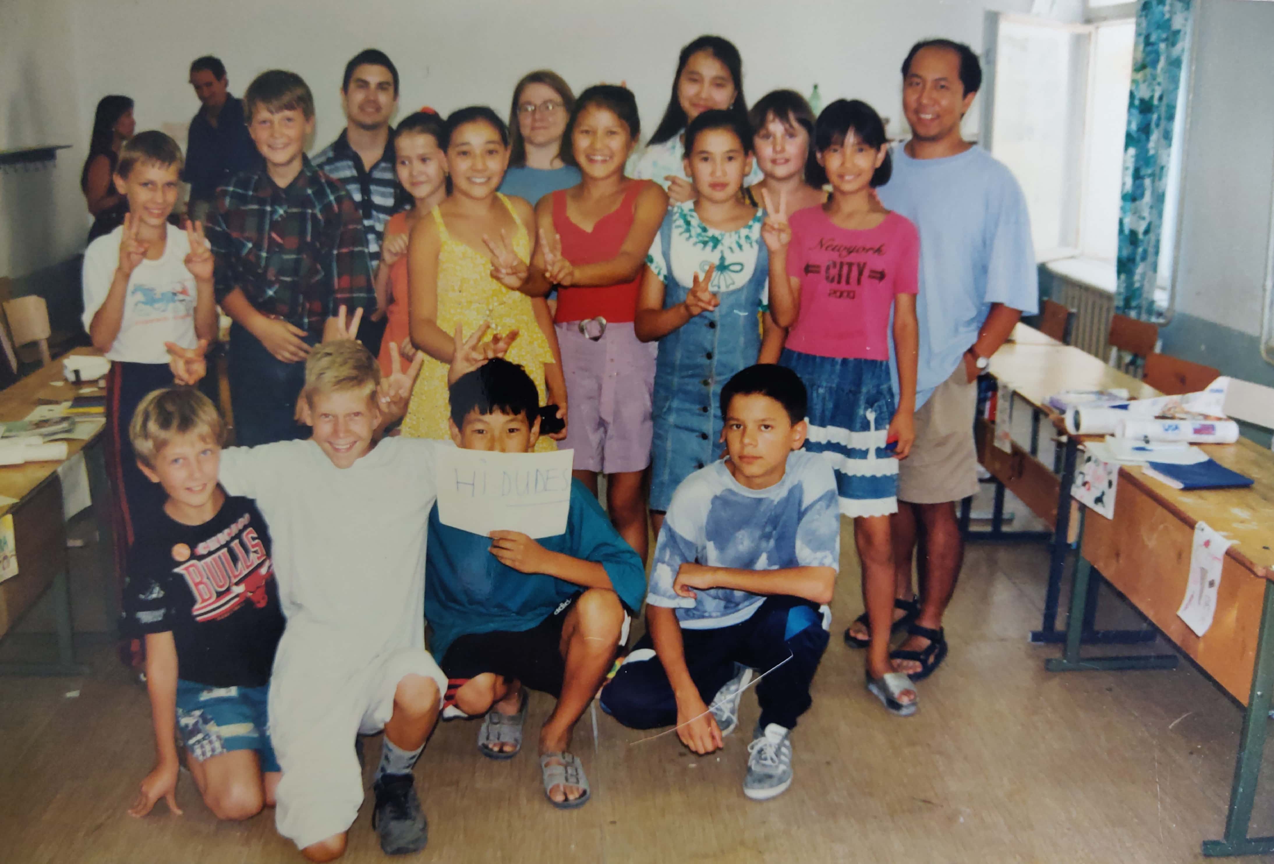 Kazakh students in Kapchagay, Kazakhstan.