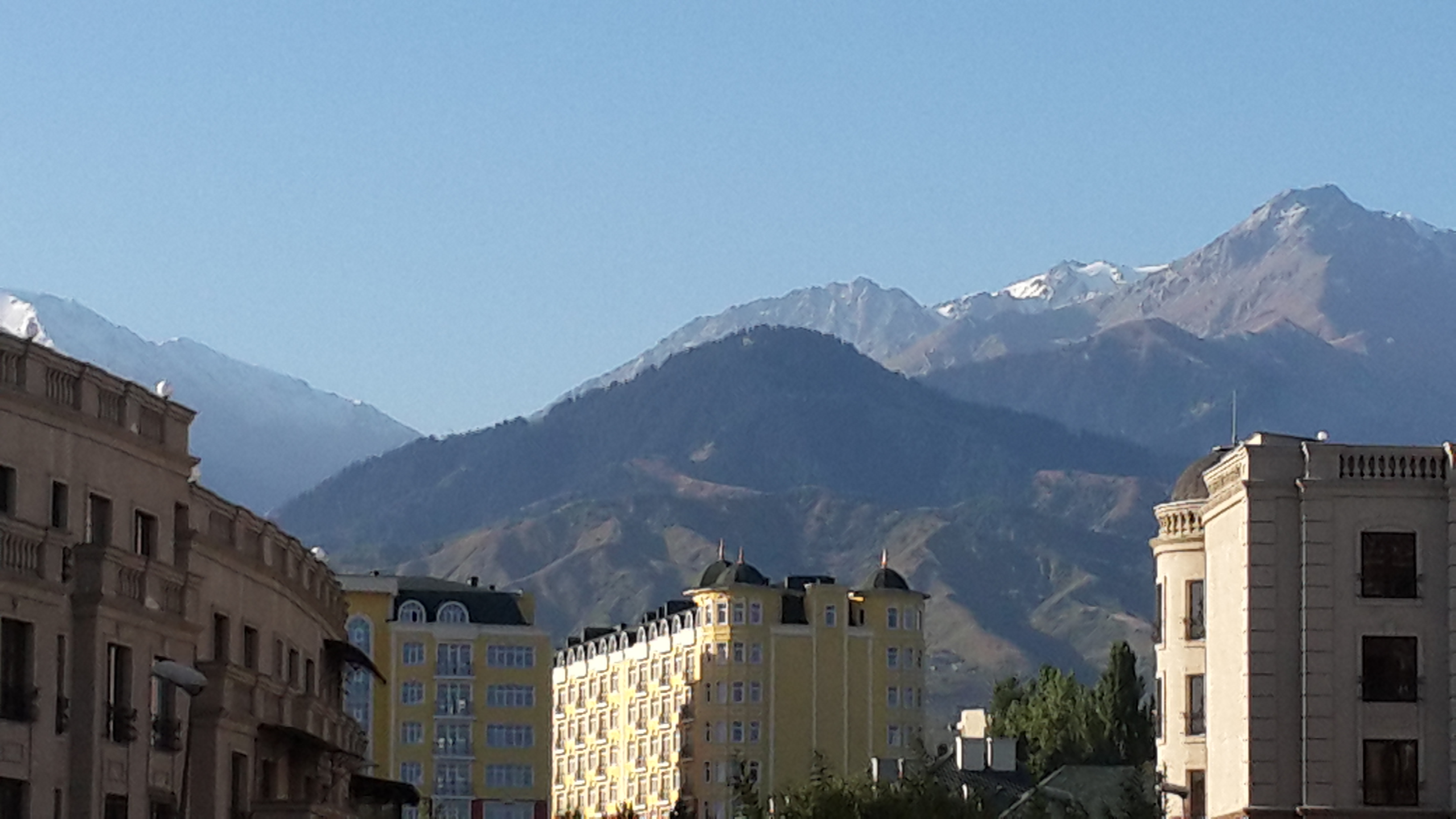 Alatau Mountains from Solichnaya Dalina Apartments in Almaty, Kazakhstan.