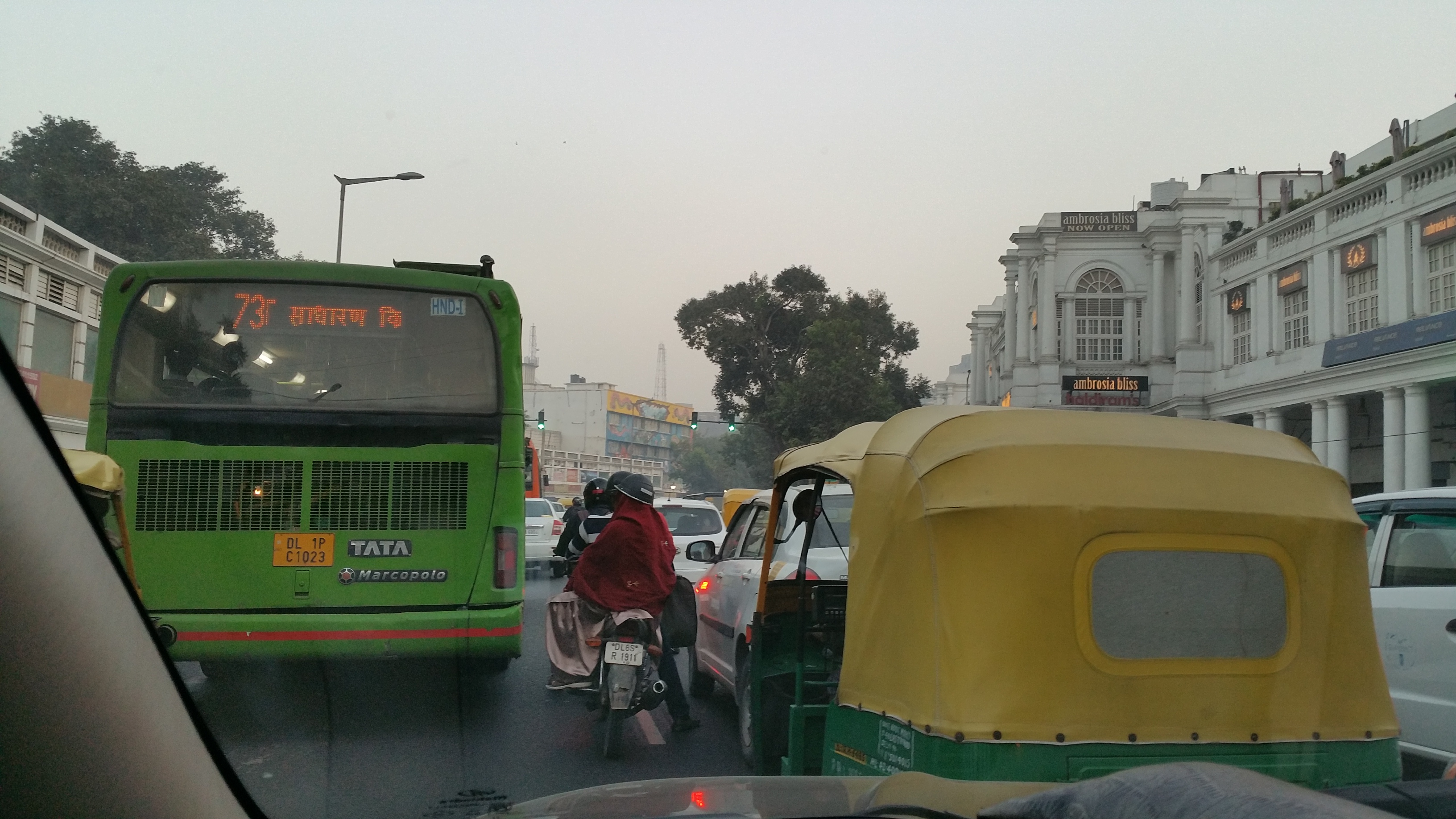 Heavy traffic in New Dehli, India.